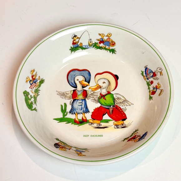 Whimsical 2-Pc Ridgway Potteries Chidren's DIZZY DUCKLINGS Bowl & Plate Set - Picture 6 of 9